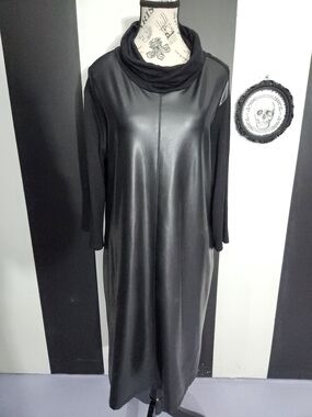 Joseph Ribkoff Black Faux Leather Front Long Sleeve Dress